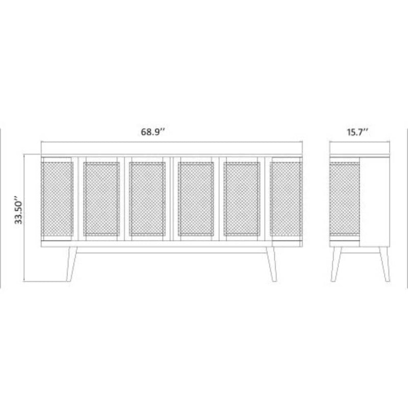 SURYA AVADI Lacquered Mango Wood Sideboard With Rattan Doors, 69" (SAK34691)