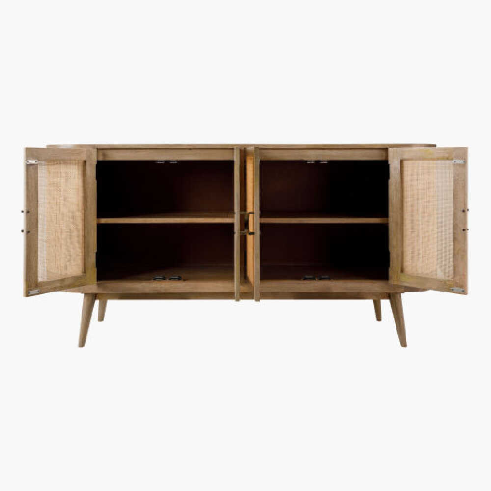 Surya Avadi Lacquered Mango Wood Sideboard With Rattan Doors, 69" (SAK34691)