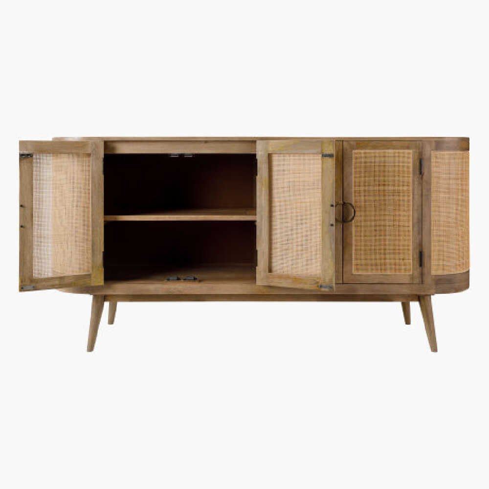 Surya Avadi Lacquered Mango Wood Sideboard With Rattan Doors, 69" (SAK34691)