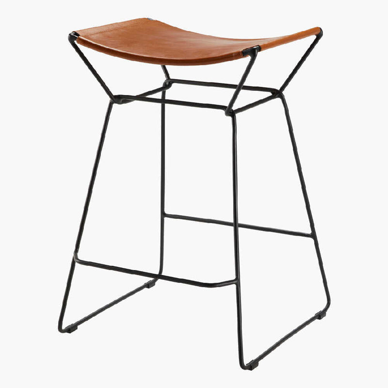 SURYA CELERIO Brown Lacquered Leather Kitchen Counter Stool, 18" (SAK81947)