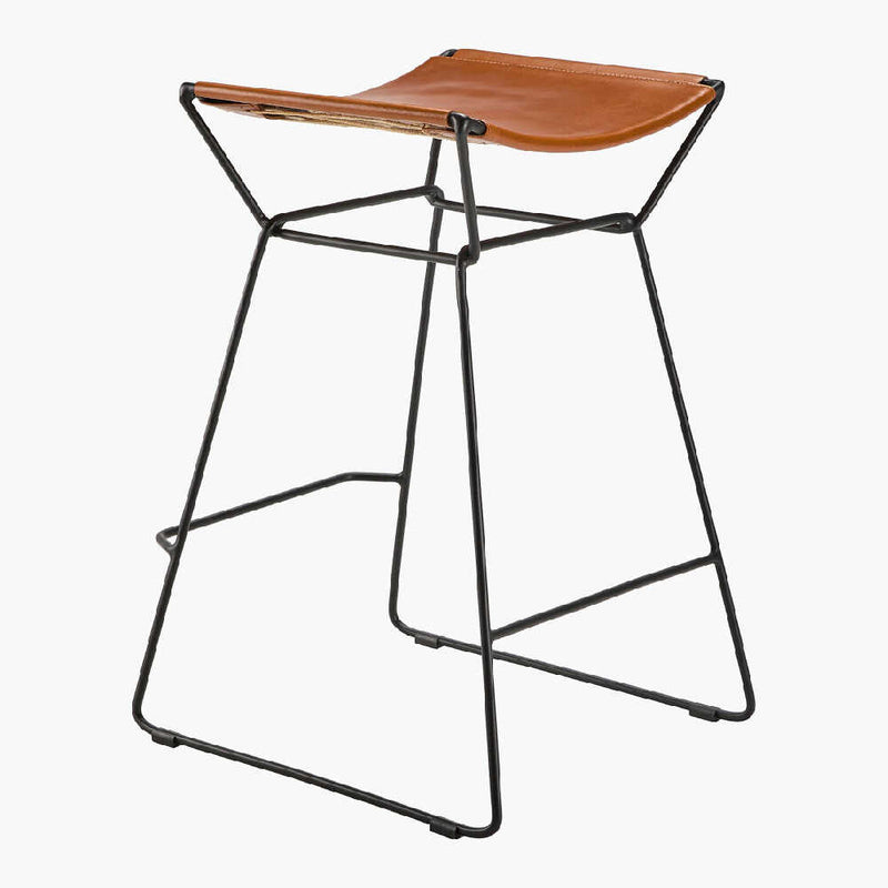 SURYA CELERIO Brown Lacquered Leather Kitchen Counter Stool, 18" (SAK81947)