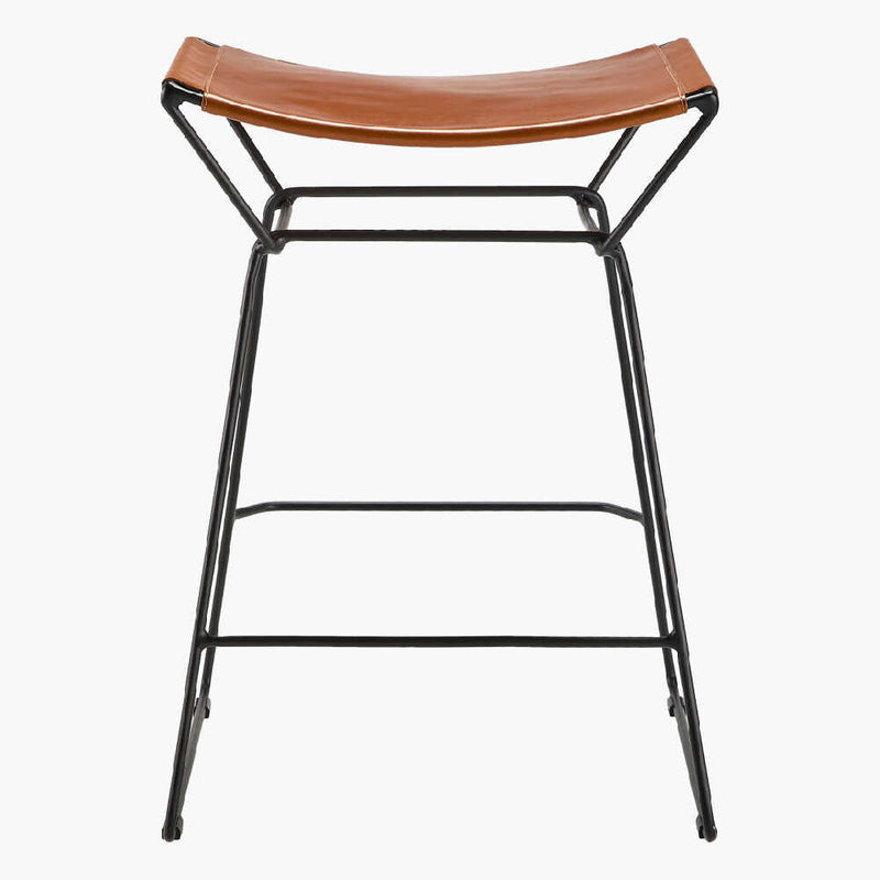 SURYA CELERIO Brown Lacquered Leather Kitchen Counter Stool, 18" (SAK81947)