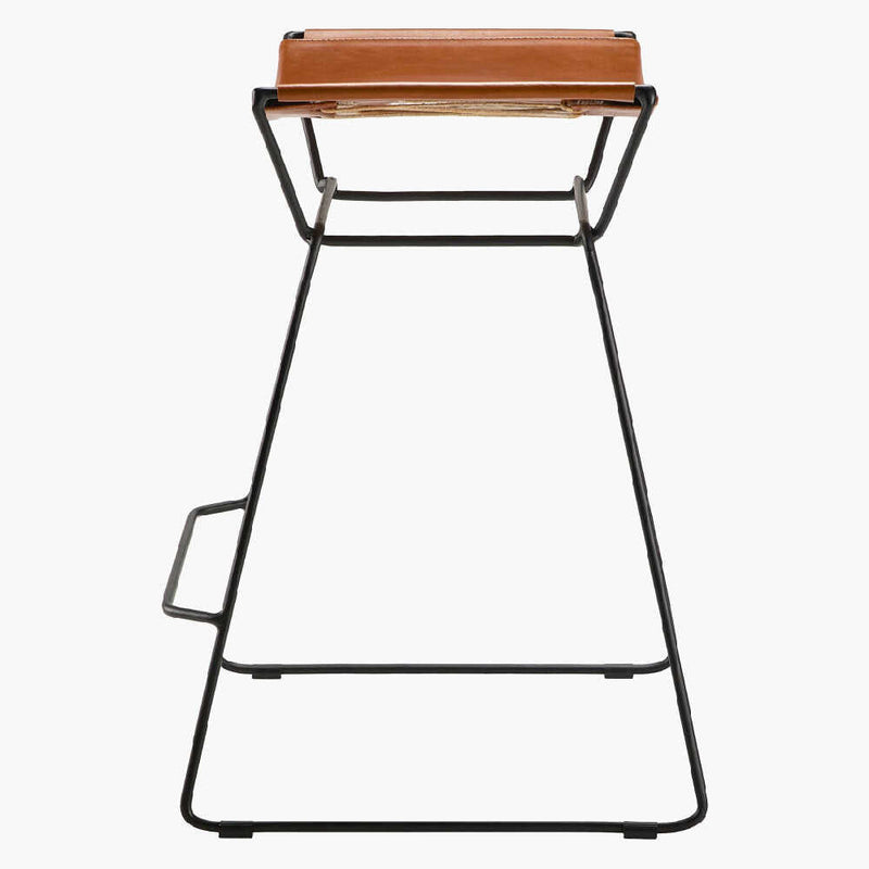 SURYA CELERIO Brown Lacquered Leather Kitchen Counter Stool, 18" (SAK81947)