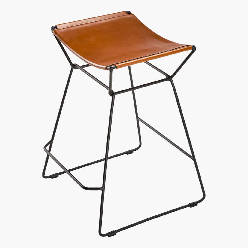 SURYA CELERIO Brown Lacquered Leather Kitchen Counter Stool, 18" (SAK81947)