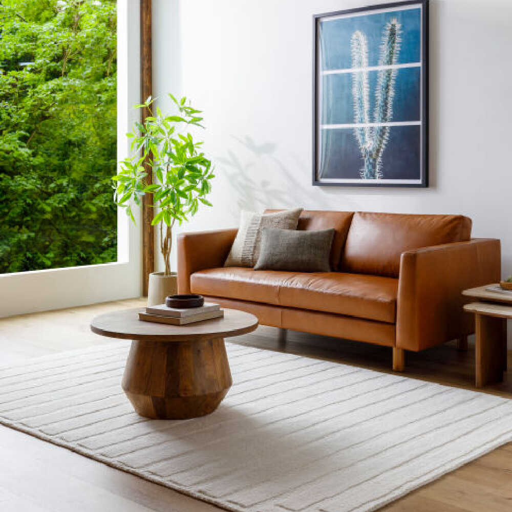 Surya Fitz Brown Leather Living Room Sofa, 75" (SAK13795)