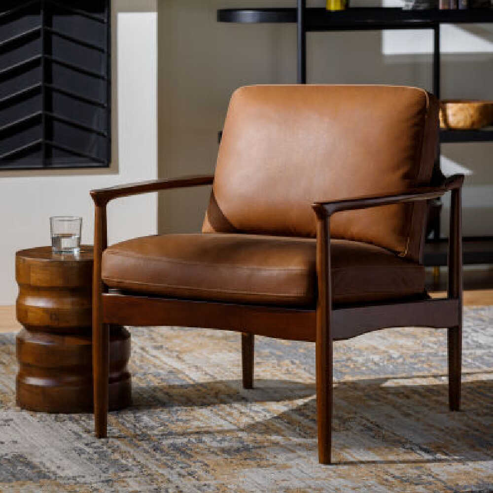 Surya Lewiston Luxury Brown Leather Accent Chair, 35" (SAK73811)