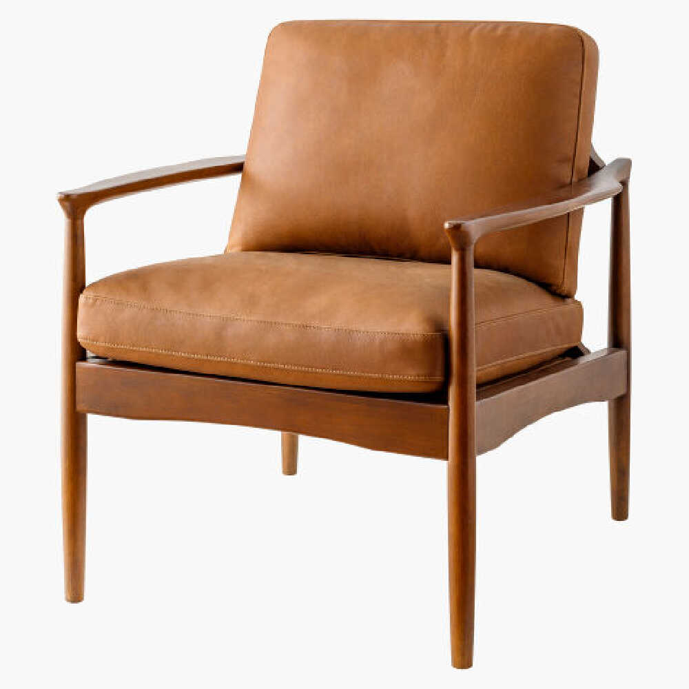 Surya Lewiston Luxury Brown Leather Accent Chair, 35" (SAK73811)