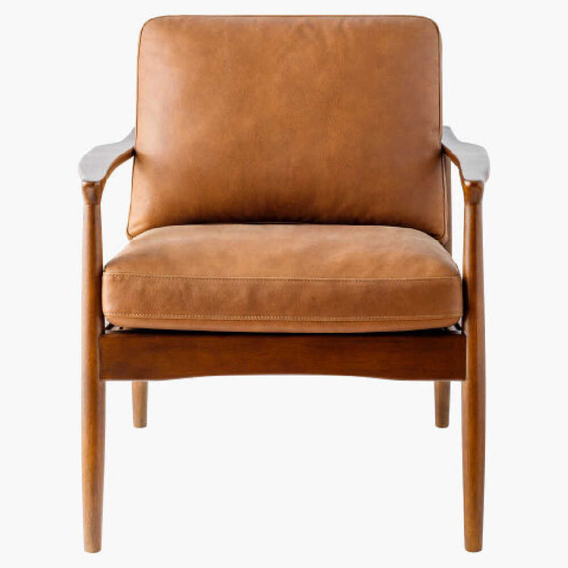 SURYA LEWISTON Luxury Brown Leather Accent Chair, 35" (SAK73811)