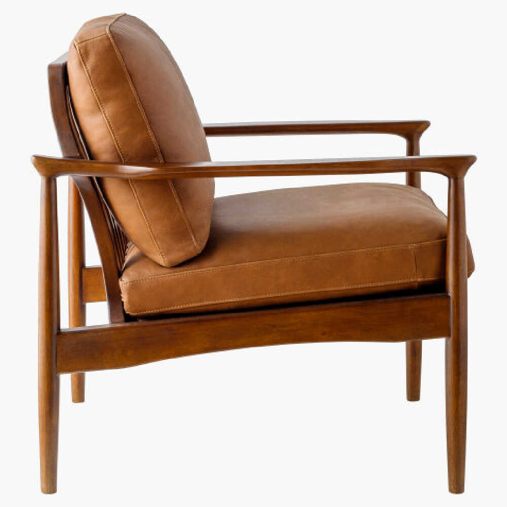 Surya Lewiston Luxury Brown Leather Accent Chair, 35" (SAK73811)
