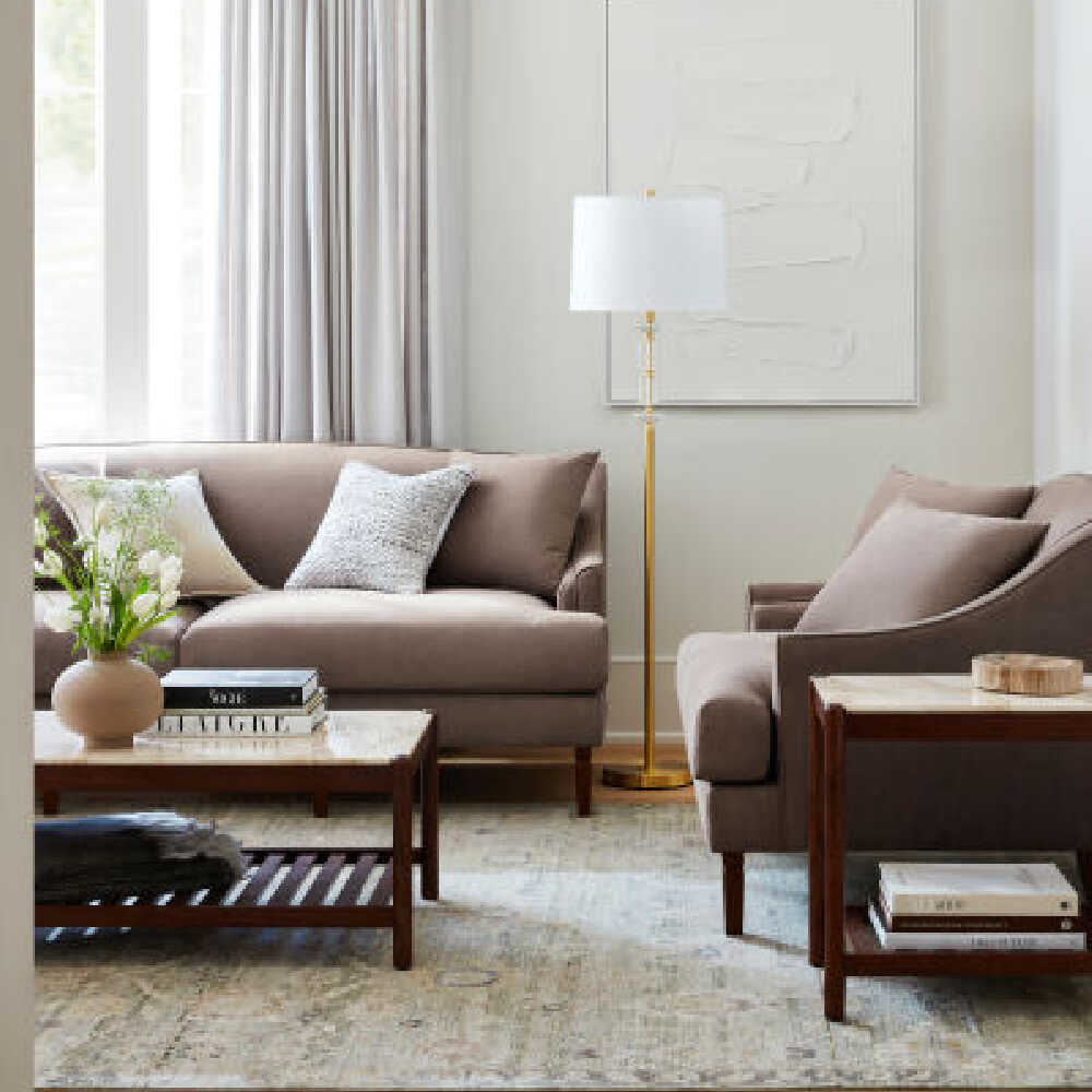Surya Maywood Light Brown Polyfill Sofa With 2 Pillows (SAK36842)