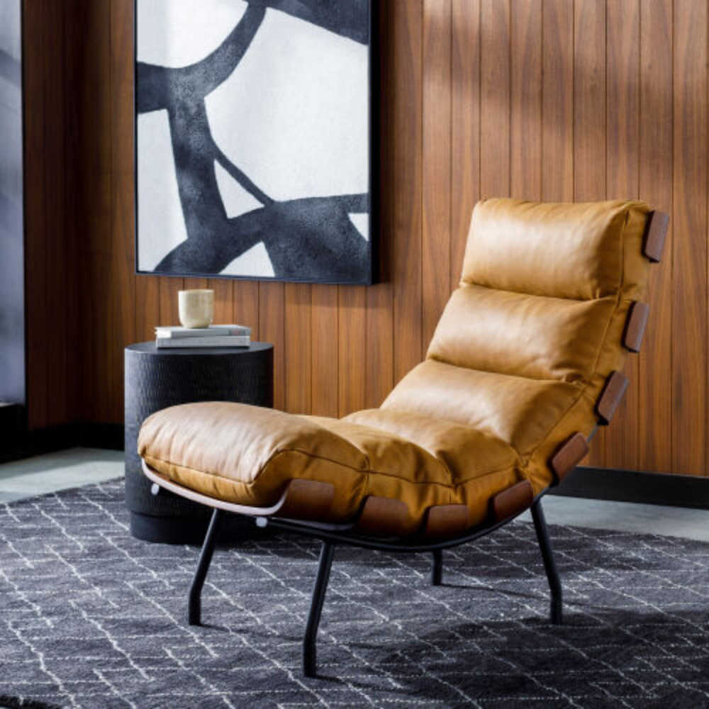 Surya Laval Modern Lounger With Black Lacquered Iron Base, 35" (SAK24752)