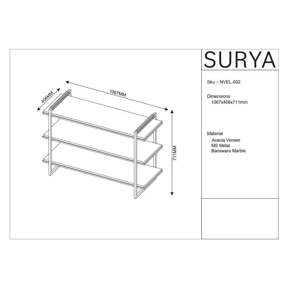 Surya Novelle Bookcase With Top White Polished Marble, 42" (SAK38617)