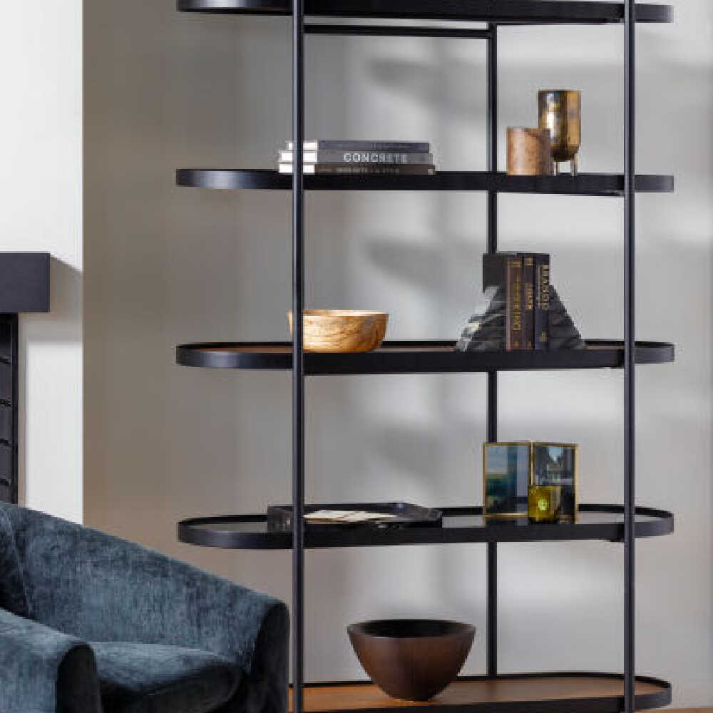 Surya Pearson Bookcase With Top Dark Brown Stained Mango Wood And Black Tinted Glass, 74" (SAK92864)