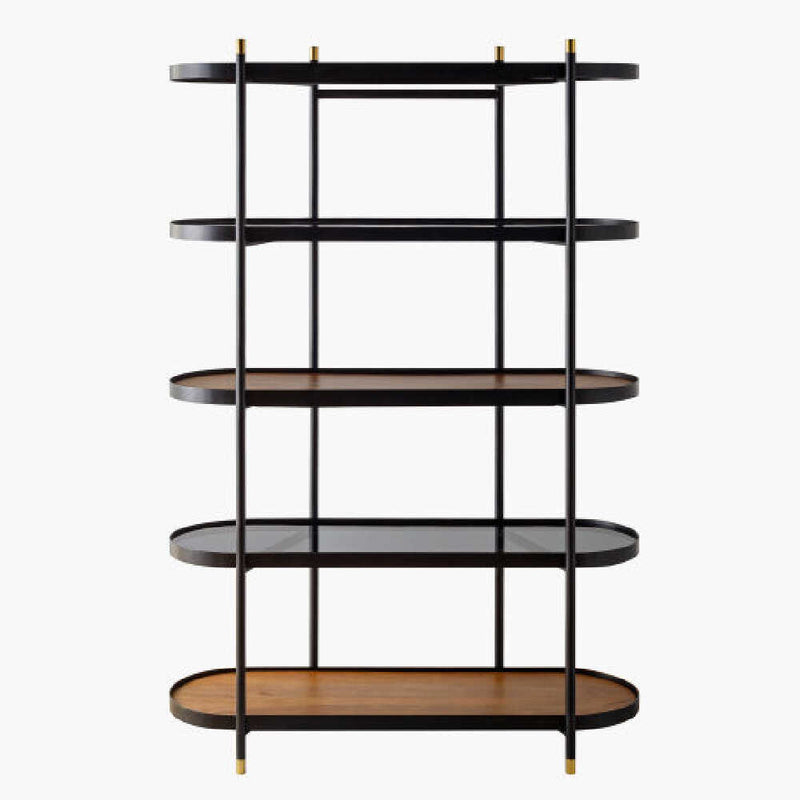 SURYA PEARSON Bookcase With Top Dark Brown Stained Mango Wood And Black Tinted Glass, 74" (SAK92864)