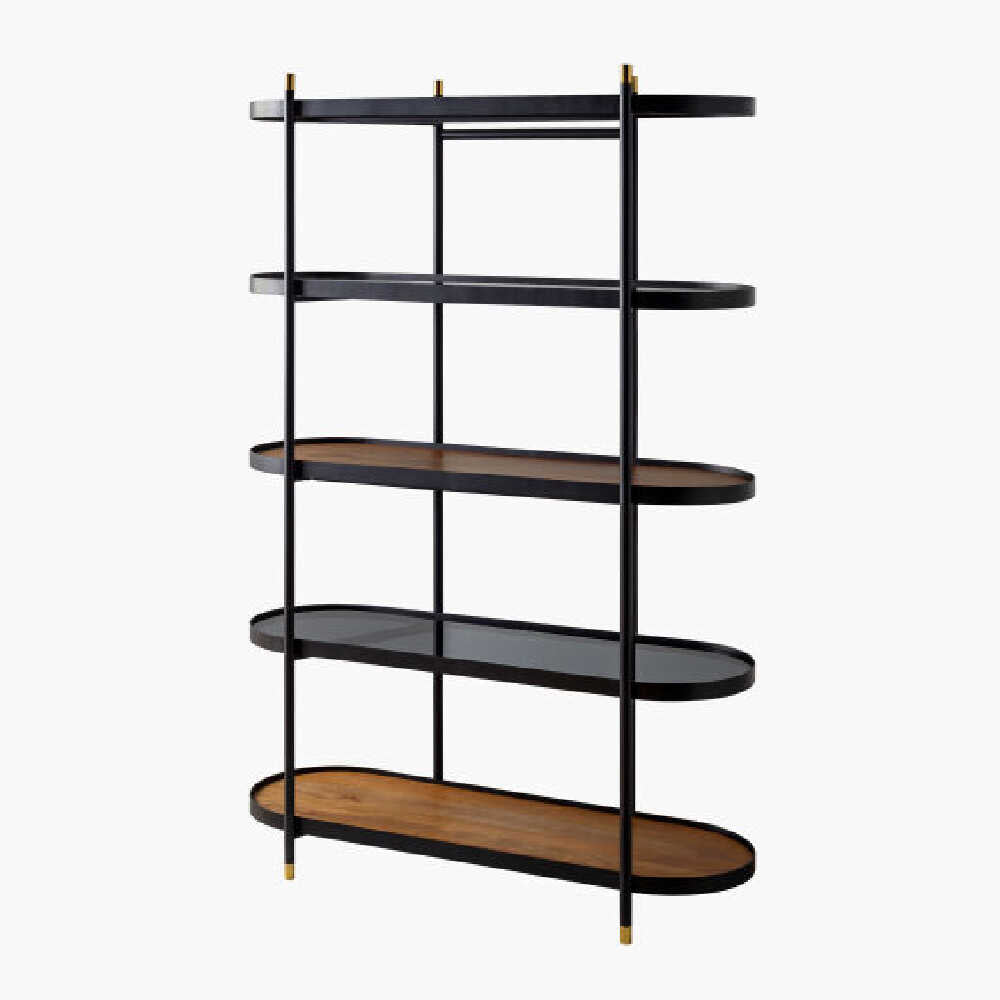 Surya Pearson Bookcase With Top Dark Brown Stained Mango Wood And Black Tinted Glass, 74" (SAK92864)