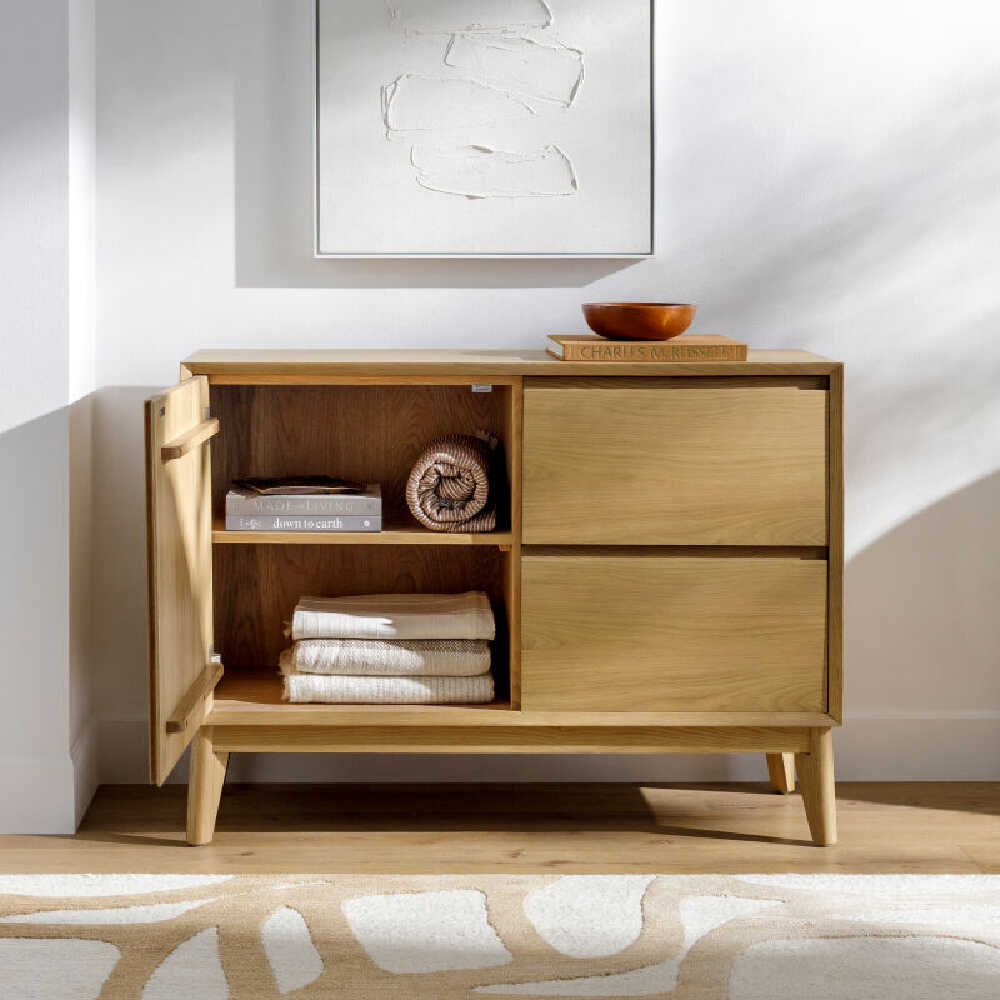 Surya Pryce Natural Oak Sideboard Cabinet For Dining And Living Rooms, 44" (SAK54117)