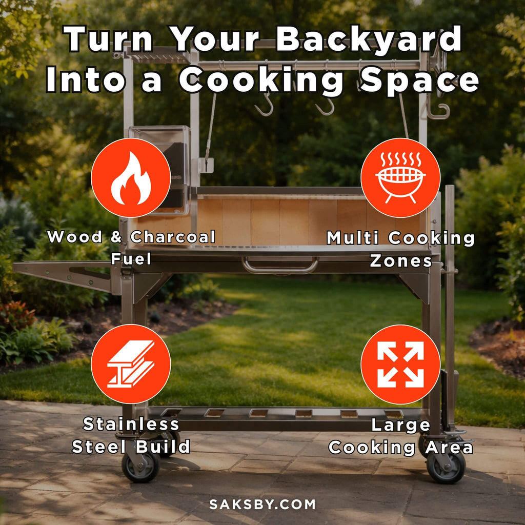 Tagwood BBQ Argentine Santa Maria Wood Fire And Charcoal Gaucho Grill [BBQ03SS] (SAK91754) - Saksby Wholesale - Features