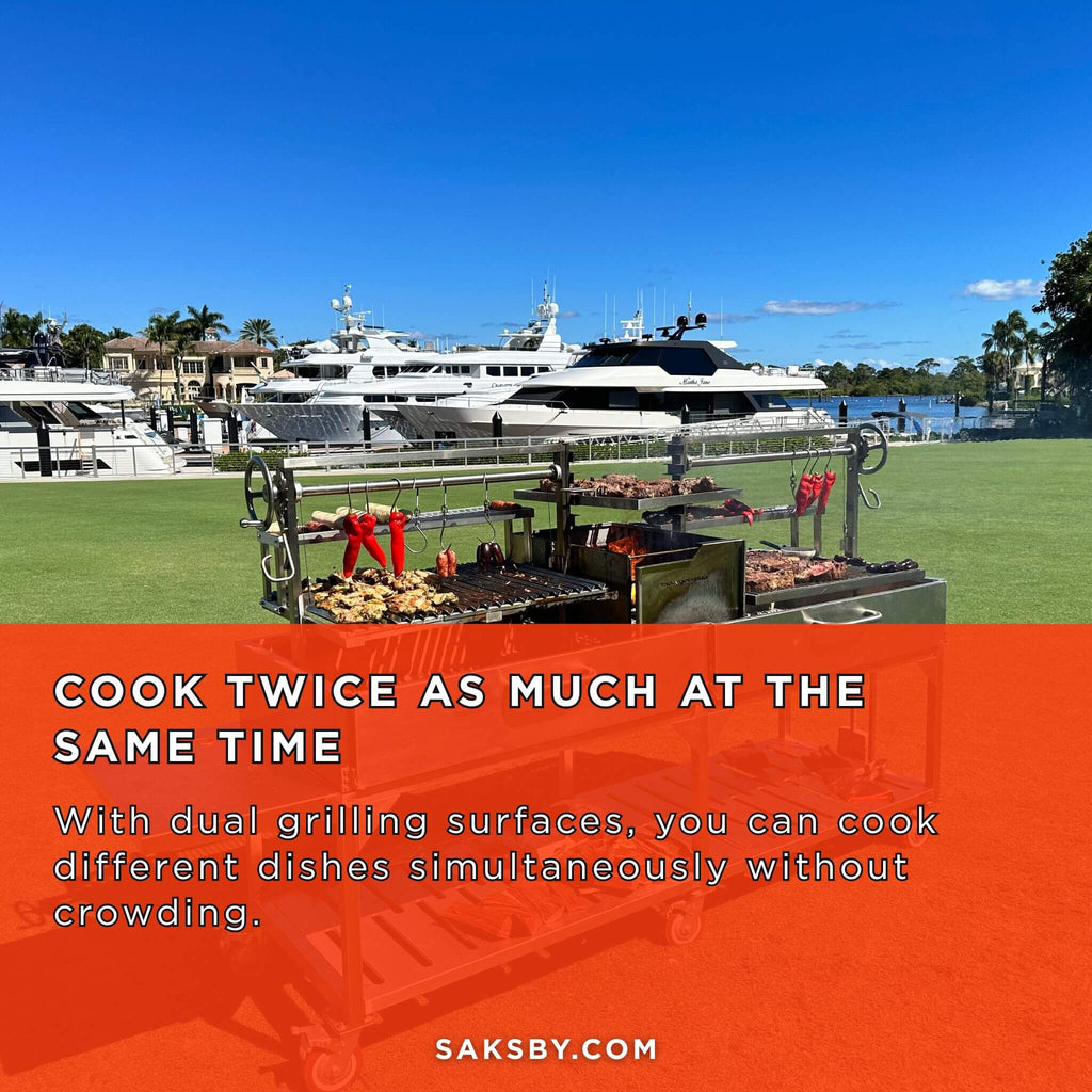 Tagwood BBQ Argentine Santa Maria Wood Fire & Charcoal Gaucho Grill [BBQ24SS] (SAK73629) - Saksby Wholesale - Lifestyle Image In Outdoor Setup