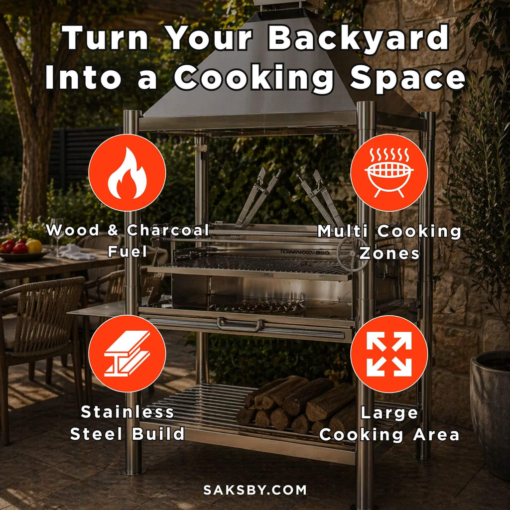 Tagwood BBQ XL Argentine Santa Maria Wood Fire & Charcoal Grill [BBQ22SS] (SAK48213) - Saksby Wholesale - Features
