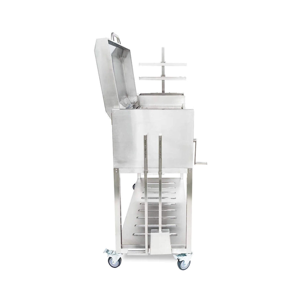 Tagwood BBQ Argentine Santa Maria Wood Fire & Charcoal Gaucho Grill With Top Lid [BBQ01SS] (SAK15289) - Saksby Wholesale - Open Cover Left View