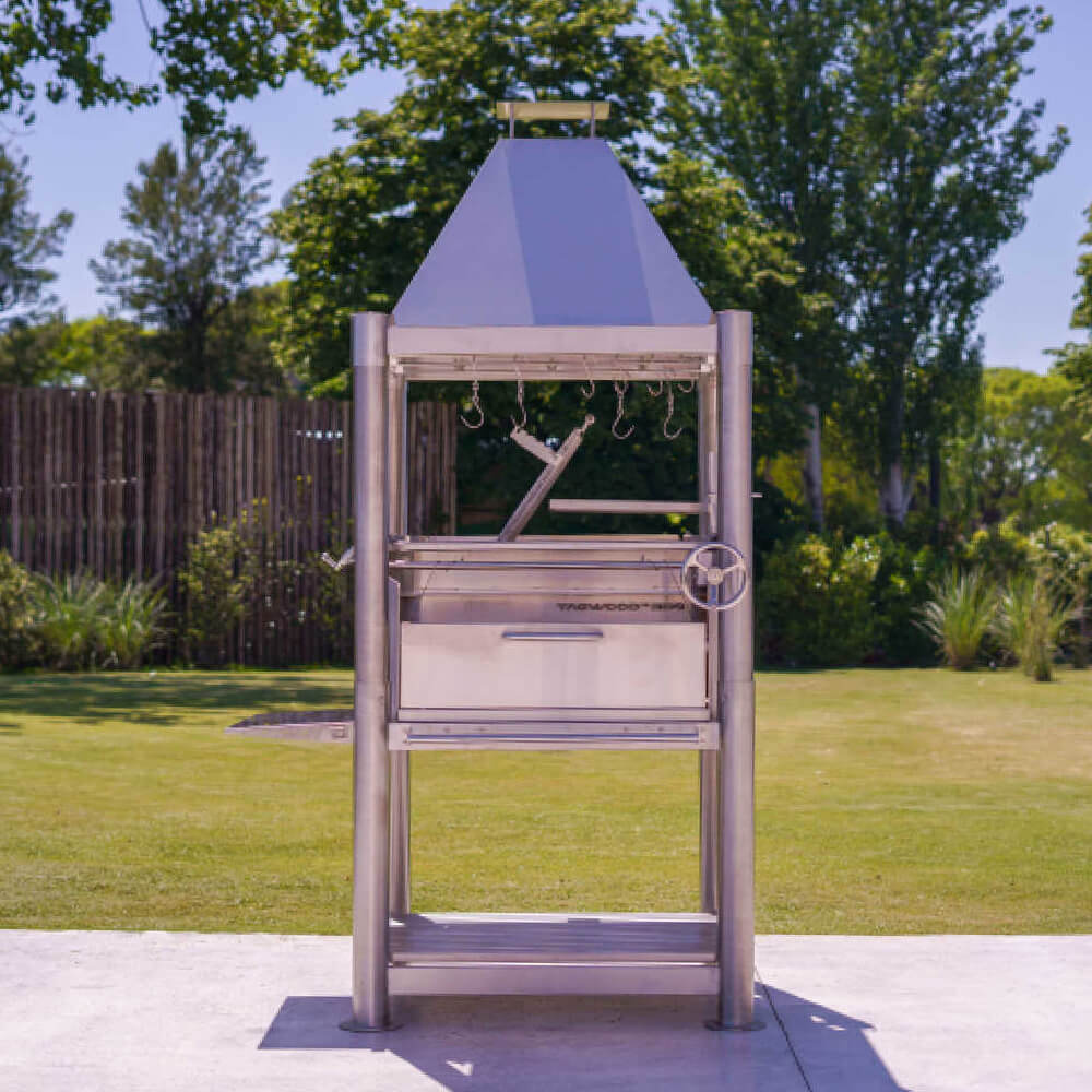 TAGWOOD BBQ02SS Stainless Steel BBQ Argentine Santa Maria Wood Fire And Charcoal Gaucho Grill With Firebricks (SAK38192)-SAKSBY