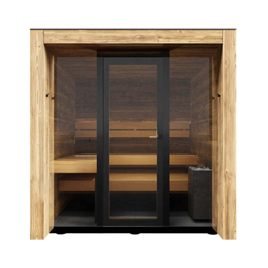 ThermaSol Fortis Fully Assembled 4 Person Outdoor Sauna Cabin [14-FORTIS] (SAK35896) - Saksby Wholesale - Front View