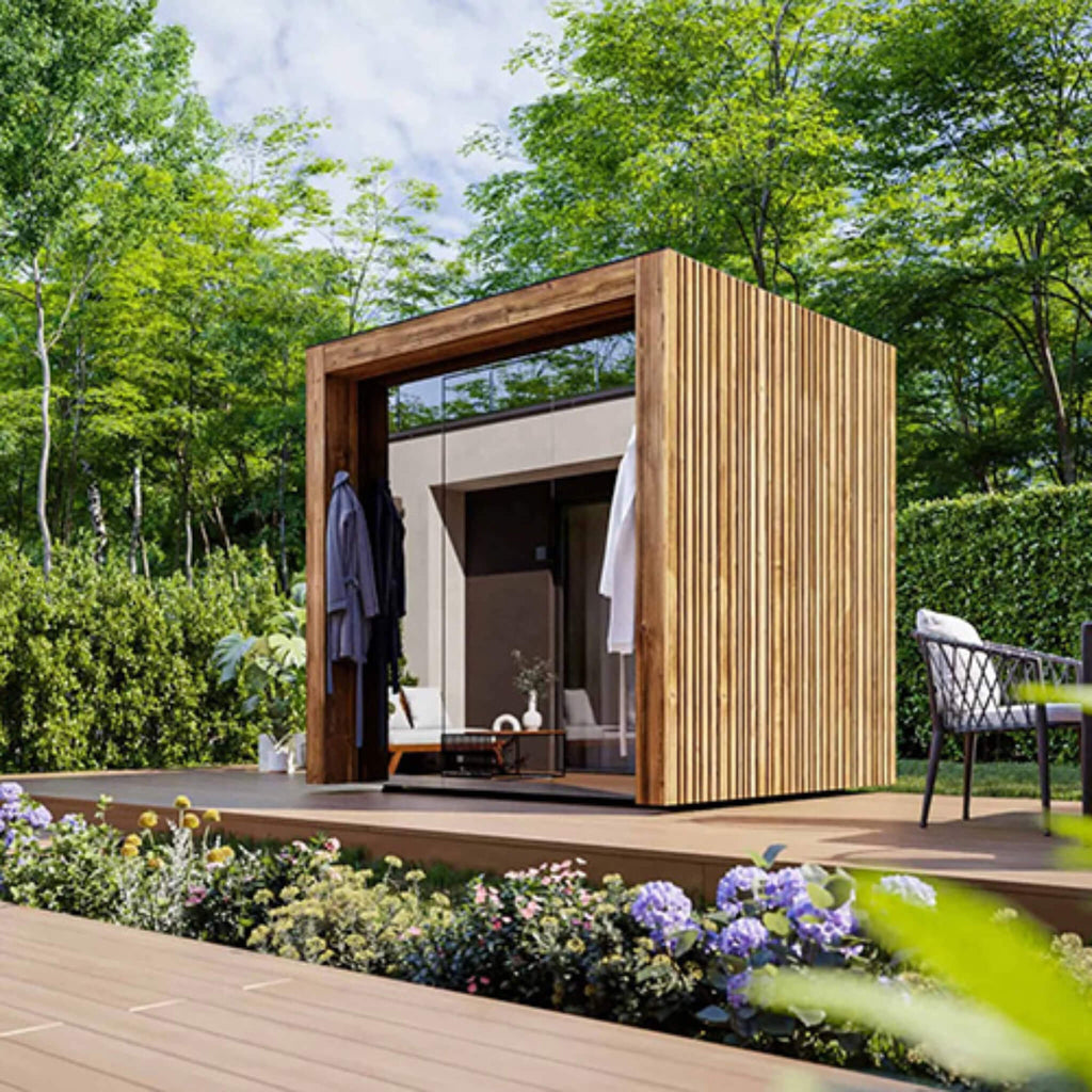 ThermaSol Fortis Fully Assembled 4 Person Outdoor Sauna Cabin [14-FORTIS] (SAK35896) - Saksby Wholesale -Lifestyle View