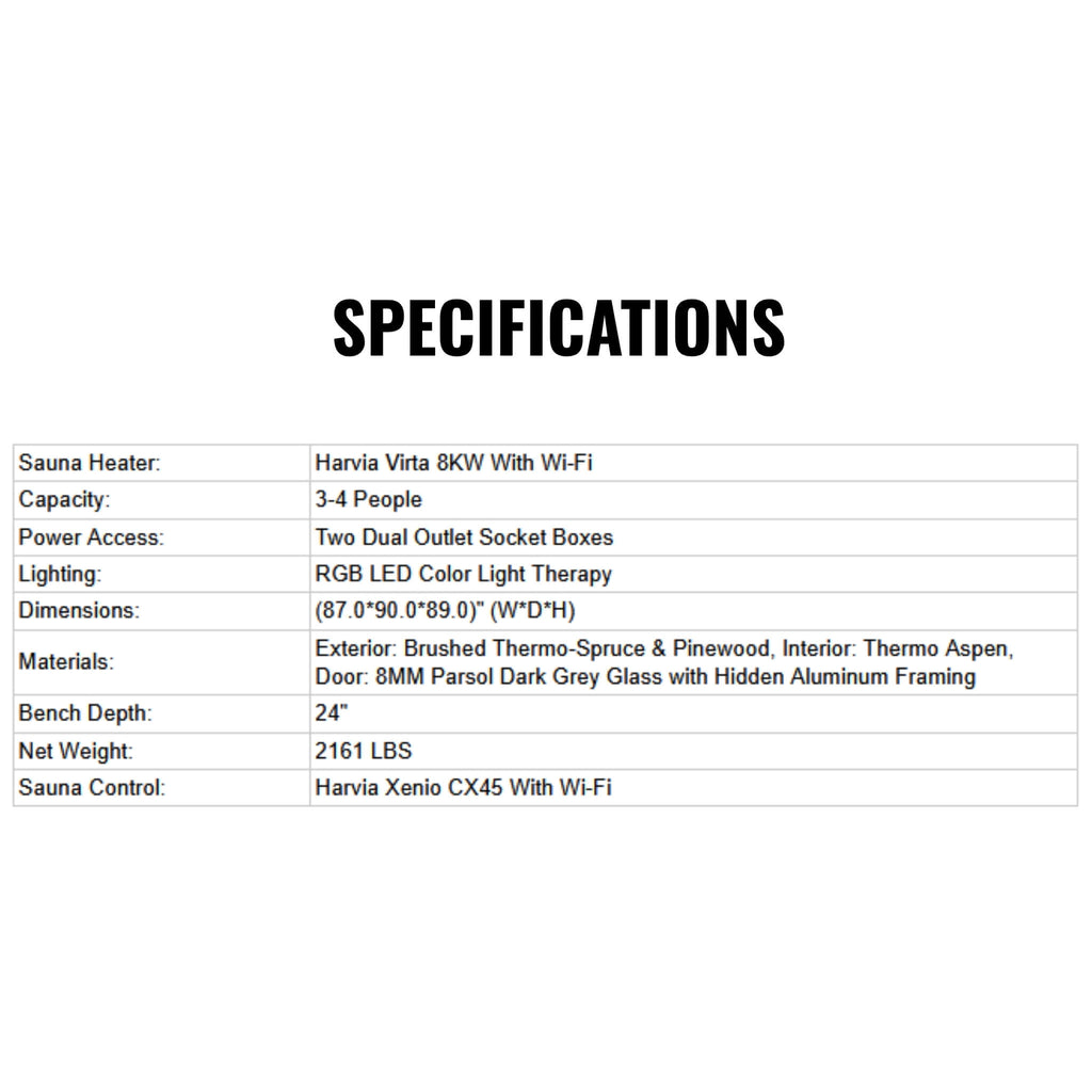 ThermaSol Fortis Fully-Assembled 4-Person Outdoor Sauna Cabin [Made-To-Order] [14-FORTIS] (SAK35896)  - Saksby Wholesale -  Specifications View