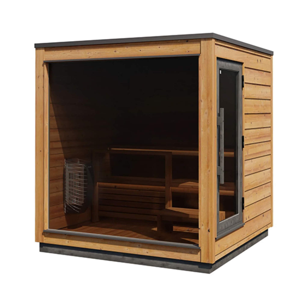 ThermaSol Nordic Dawn 4-Person Fully-Assembled Outdoor Sauna Cabin [14-KIR-4555] (SAK82057) - Saksby Wholesale - Front Left View