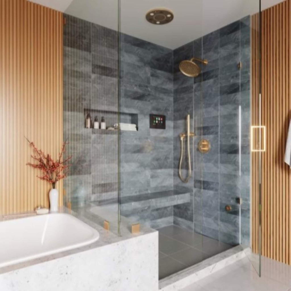 ThermaSol Serenity 10 Round Steam Shower Rainhead System With Light & Sound [SLSRRD-PN] (SAK14982) (SAK70519)) - Saksby Wholesale - Shower Room View