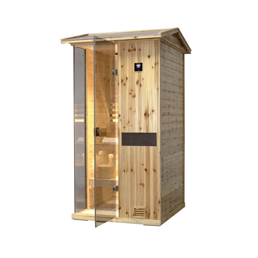 Thermora 1-Person Outdoor Weather-Resistant Traditional Wooden Steam Sauna Room (SAK71642) - Saksby Wholesale - Side VIew