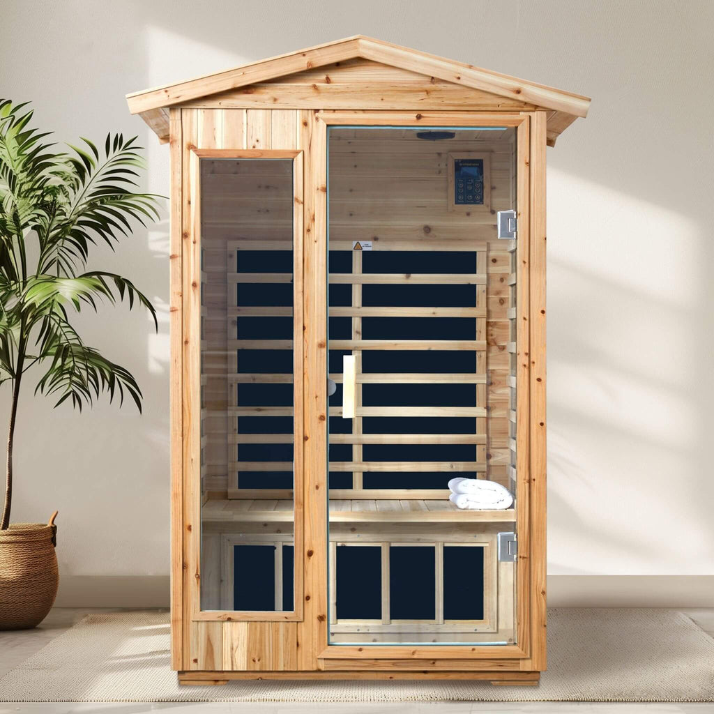 Thermora 2-Person Outdoor Infrared Sauna With Bluetooth Audio And LED Lighting (SAK28694) - Saksby Wholesale - Indoor Lifestyle Image