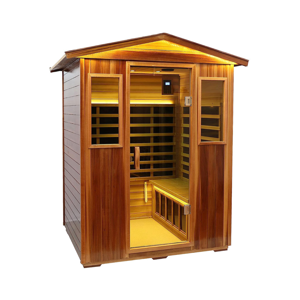 Thermora 4-Person Outdoor Infrared Hemlock Sauna With Tempered Glass Door (SAK82140) - Saksby Wholesale - Front Side VIew