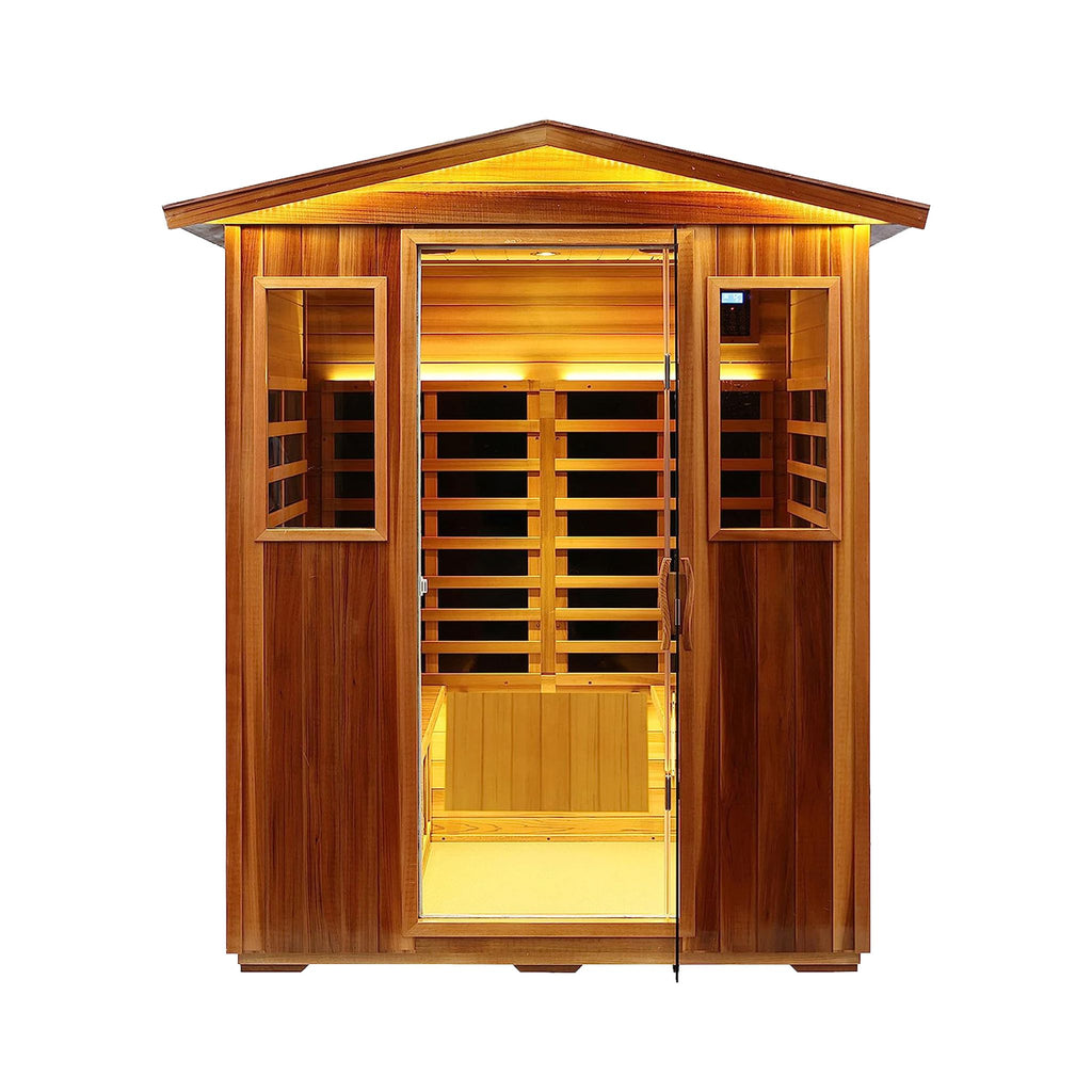 Thermora 4-Person Outdoor Infrared Hemlock Sauna With Tempered Glass Door (SAK82140) - Saksby Wholesale - Front View