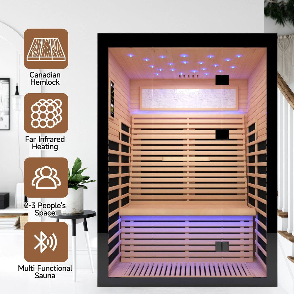 Thermora Luxury 2-Person Canadian Hemlock Wood Far Infrared Home Sauna (SAK56874) - Saksby Wholesale - Features