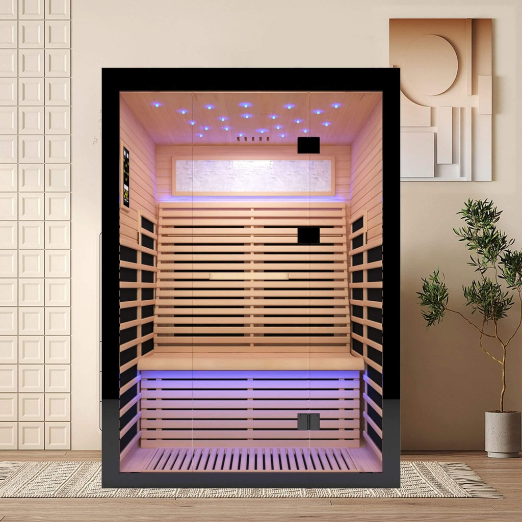 Thermora Luxury 2-Person Canadian Hemlock Wood Far Infrared Home Sauna (SAK56874) - Saksby Wholesale - Design View