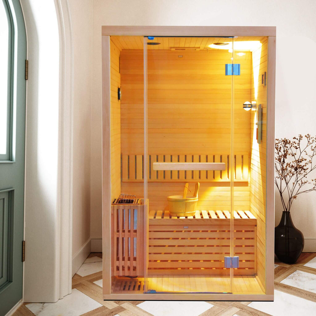 Thermora Premium 2-Person 3KW Hemlock Wood Sauna With LED Wall Light (SAK28471) - Saksby Wholesale - Product Preview