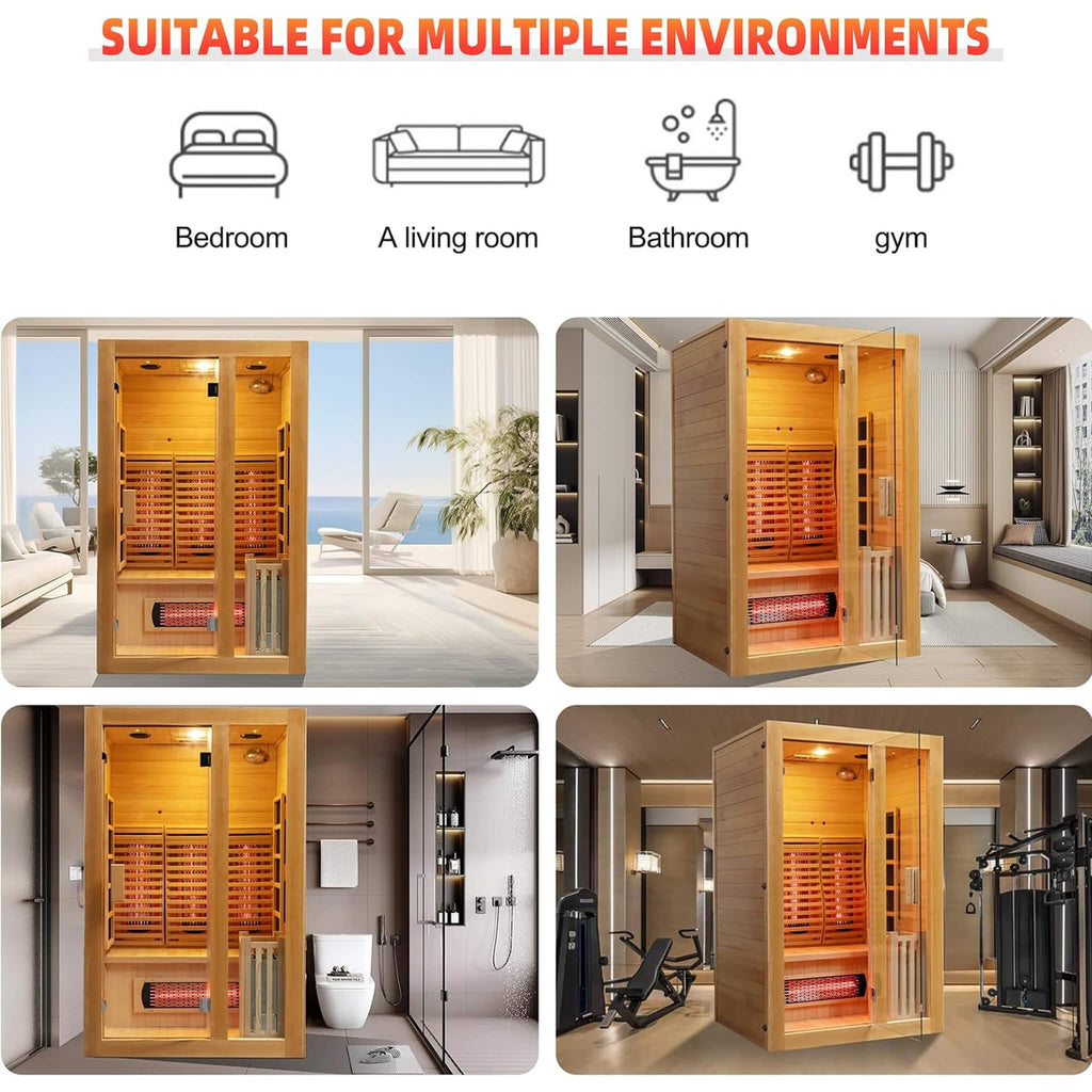 Rövia Luma 2-Person Indoor Hybrid Sauna Room With Infrared And 3.5KW Steam Heaters (SAK83750)