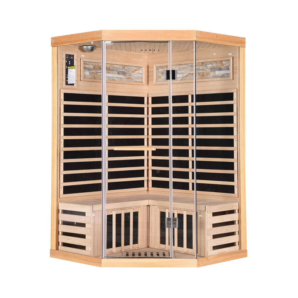 Thermora Premium Canadian Hemlock 2-Person Indoor Infrared Sauna Room With Glass Front (SAK21495) - Saksby Wholesale - Front VIew