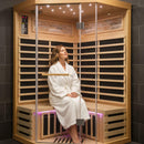 Thermora Premium Canadian Hemlock 2-Person Indoor Infrared Sauna Room With Glass Front (SAK21495) - Saksby Wholesale - Person Inside the Sauna