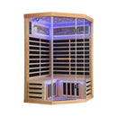 Thermora Premium Canadian Hemlock 2-Person Indoor Infrared Sauna Room With Glass Front (SAK21495) - Saksby Wholesale - Side View Blue Light
