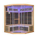 Thermora Premium Canadian Hemlock Pentagonal Indoor Infrared Sauna Room With Glass Front (SAK98673) - Saksby Wholesale - Front View Blue Light