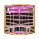 Thermora Premium Canadian Hemlock Pentagonal Indoor Infrared Sauna Room With Glass Front (SAK98673) - Saksby Wholesale - Front View Violet Light