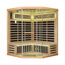 Thermora Premium Canadian Hemlock Pentagonal Indoor Infrared Sauna Room With Glass Front (SAK98673) - Saksby Wholesale - Front View Yellow Light