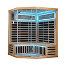 Thermora Premium Canadian Hemlock Pentagonal Indoor Infrared Sauna Room With Glass Front (SAK98673) - Saksby Wholesale - Side View BLue Light