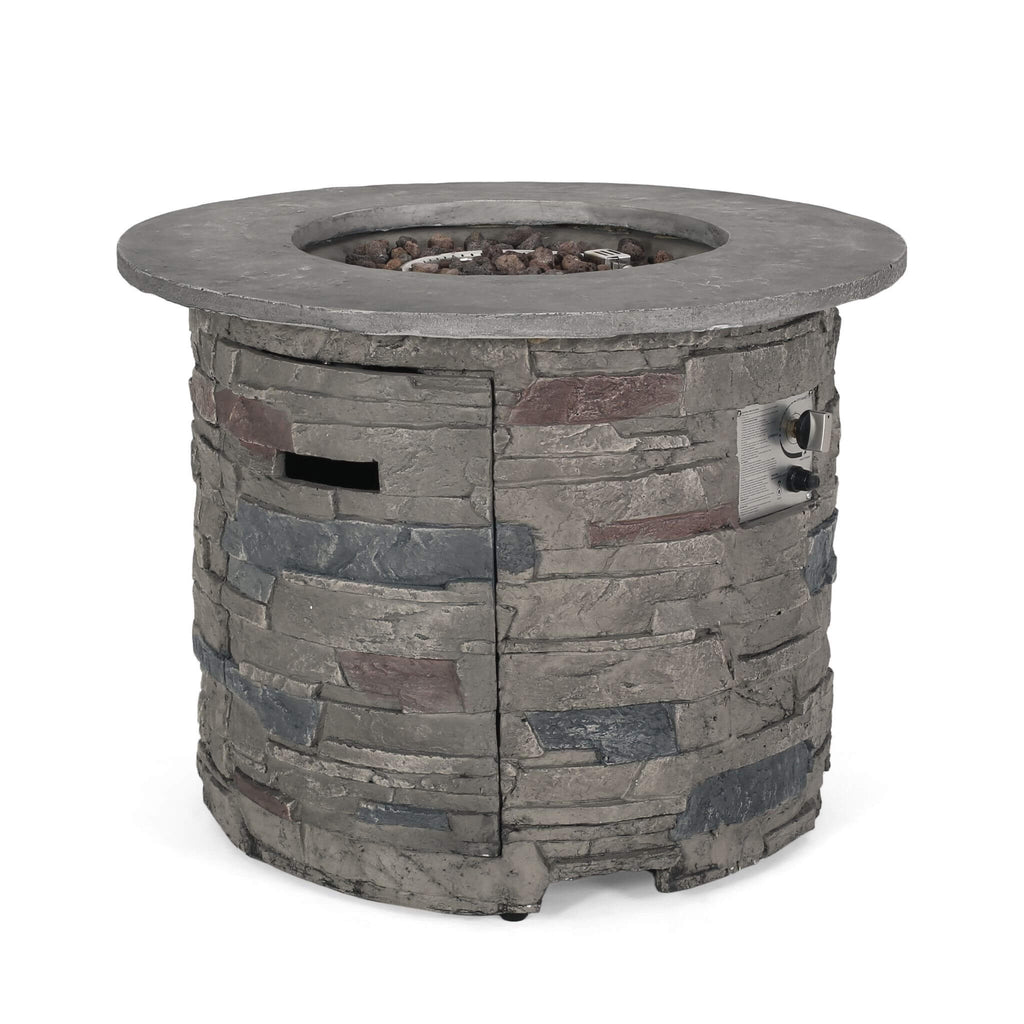 Transitional Concrete Outdoor 32 Inch Round Propane Fire Pit Table, Gray (SAK48268) Saksby Wholesale - Fire Pit White Background