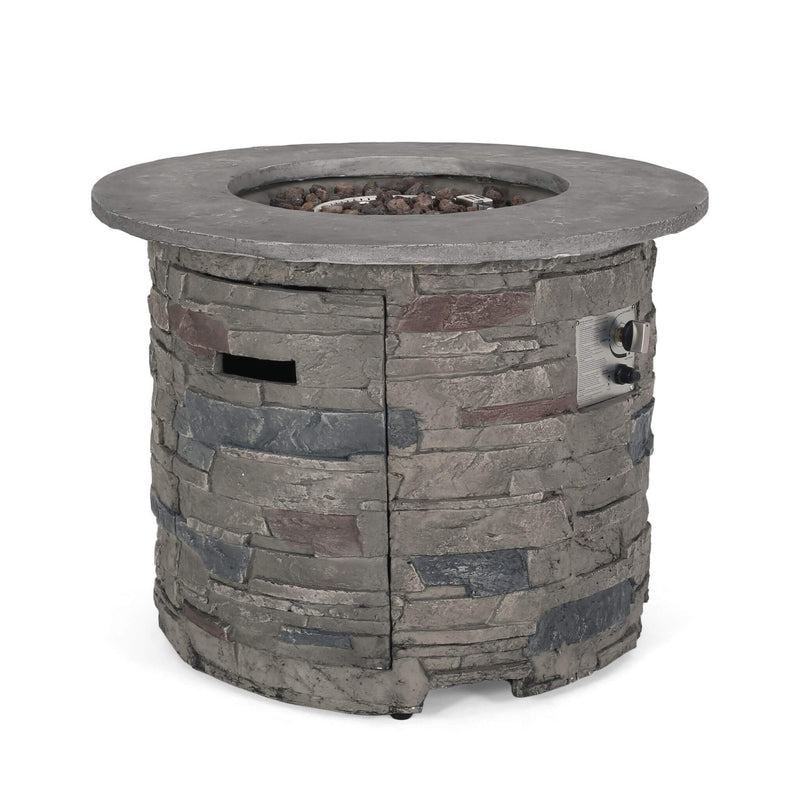 Transitional Concrete Outdoor 32 Inch Round Propane Fire Pit Table, Gray (SAK48268) Saksby Wholesale - Fire Pit White Background