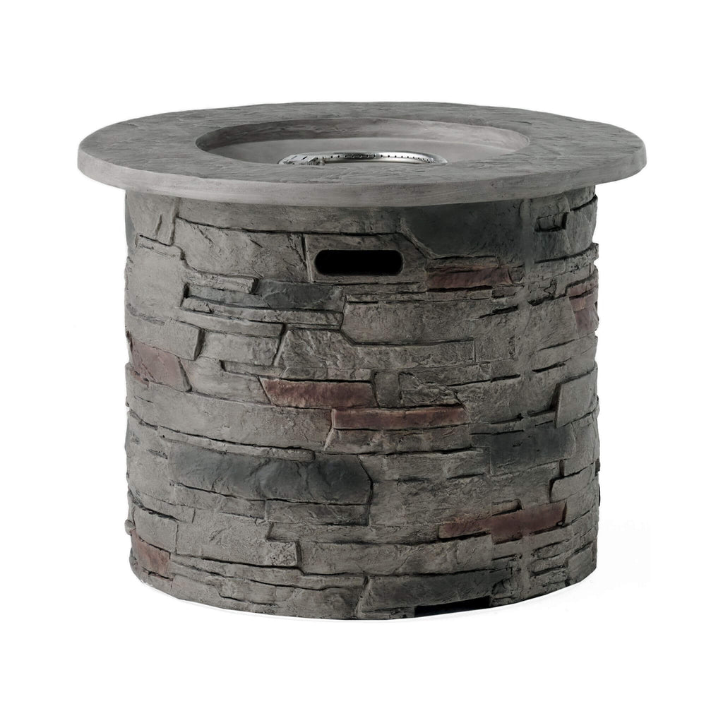 Transitional Concrete Outdoor 32 Inch Round Propane Fire Pit Table, Gray (SAK48268) Saksby Wholesale - Front View