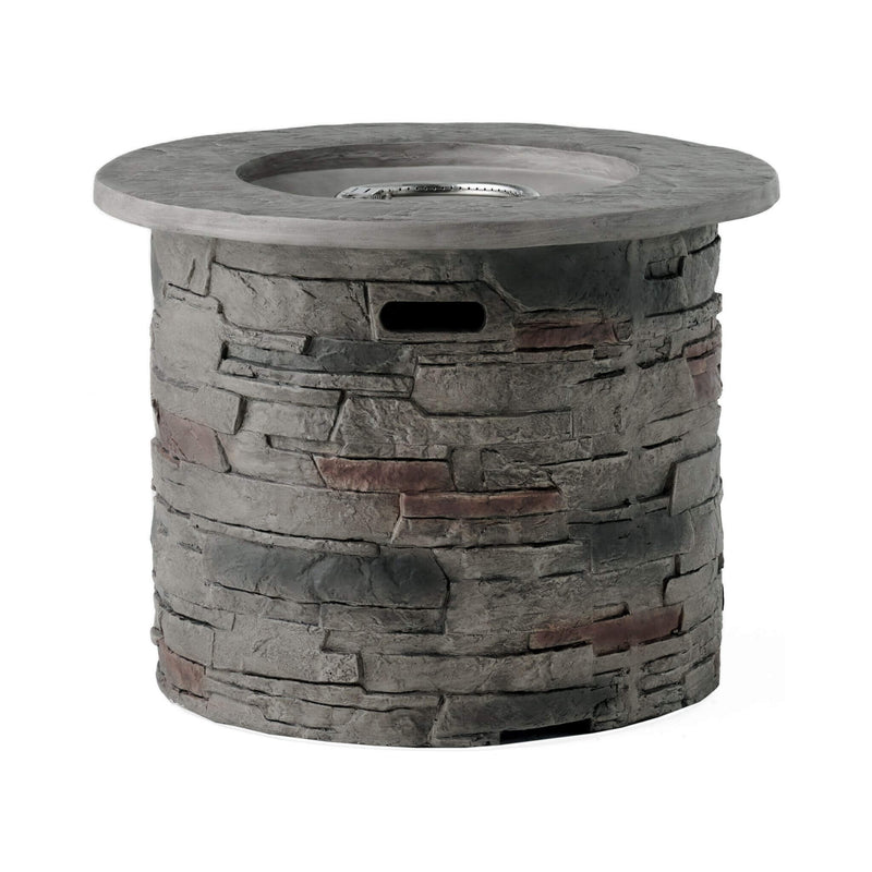 Transitional Concrete Outdoor 32 Inch Round Propane Fire Pit Table, Gray (SAK48268) Saksby Wholesale - Front View