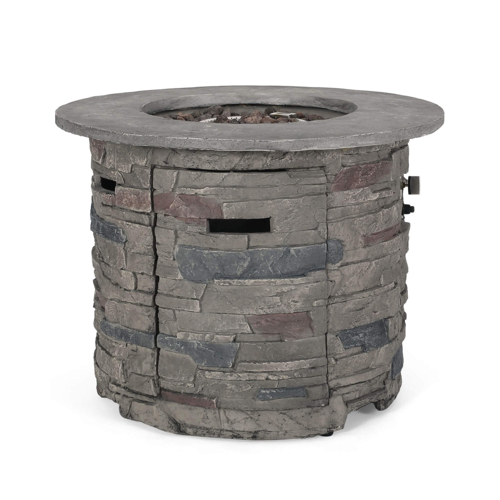Transitional Concrete Outdoor 32 Inch Round Propane Fire Pit Table, Gray (SAK48268) Saksby Wholesale - Propane Pit White Background
